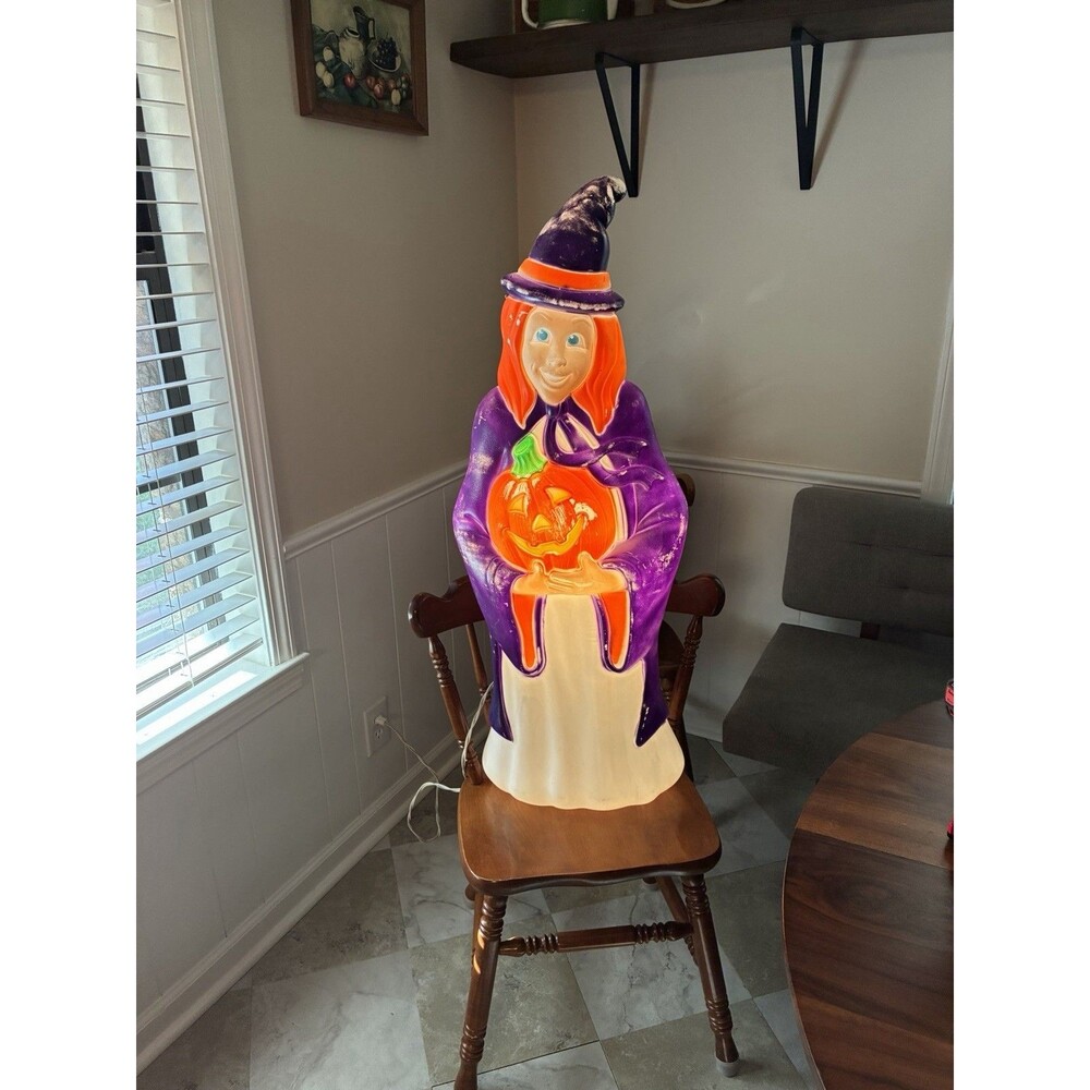 RARE Vtg 1997 Grand Venture Blow Mold Witch W/ Pumpkin Halloween 41” tall USA